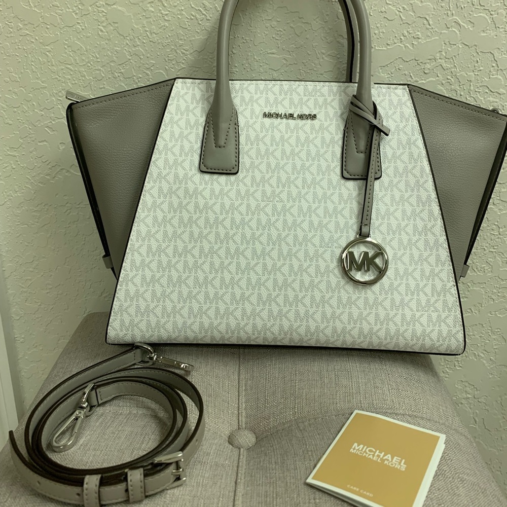 New Michael Kors AVRIL Large TZ Satchel Crossbody Strap Bright Wht NWT HANDBAG